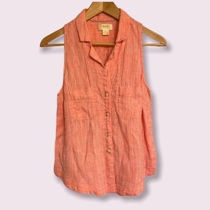 ANTHROPOLOGIE Maeve coral linen sleeveless button down blouse size 8